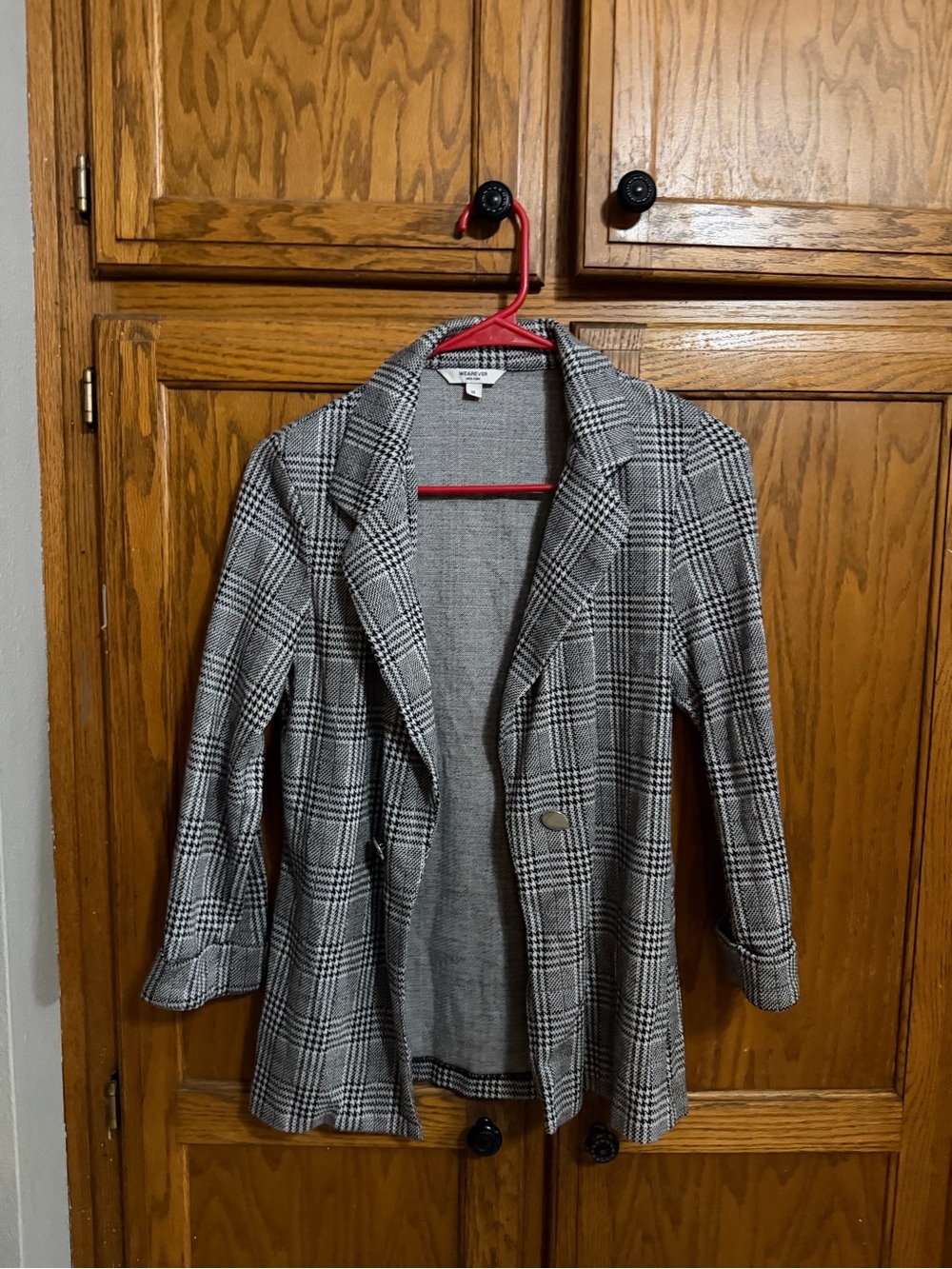 Women’s Plaid Open-Front Blazer Jacket - Gray